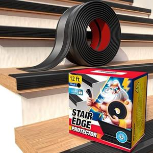 Stair Edge Protector 12 Ft - Black Rubber Edge Trim for Steps - Vinyl Stair Nose Molding - Rubber Nose Trim - Fit for Indoor and Outdoor - Non Slip and Waterproof