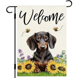 DLZDN Summer Sunflower Dachshund Dog Garden Flag 12×18 Inch Double Side Vertical Burlap Farmhouse Yard Sign Seasonal Outdoor Decoration