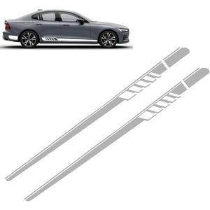 2 PCS Car Side Skirt Decals, Creative Striped Door Stickers, DIY Waterproof Personalized Stickers, Suitable for Most Car Models Including Sedan Trucks Off-Road and SUV (White)