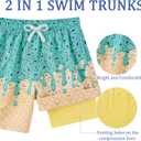 westwolf Boys Swim Trunks with Compression Liner Casual Bathing Suit for Kids Swim Shorts 6-18 Years (A1 Green Yellow)