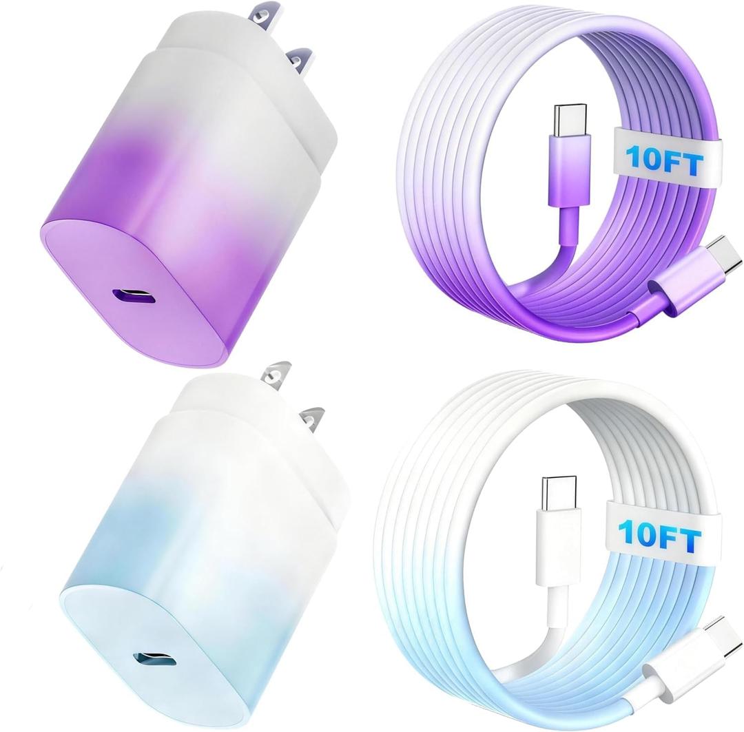 S25 Ultra Charger, 25W USB-C Super Fast Charger with 10FT Type C Cable Cord PPS/PD Wall Charging Block for iPhone 17/16/15 Samsung Galaxy S26 S25 Ultra/S25/S24/S23 (Purple)