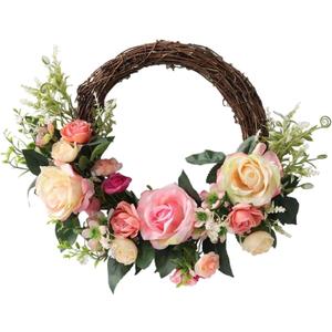 Artificial Rose Flower Wreath Spring Wreath for Home Office Garden Party Wedding Arch Front Door Wall Window Decor