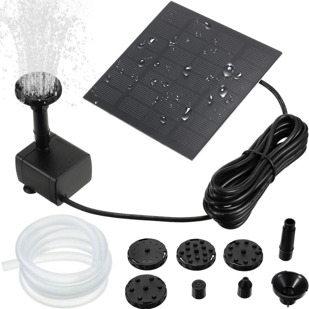 Mudder Solar Fountain Pump 1.5W 200L/H Solar Powered Panel Water Pump Garden Floating Tool with 6 Nozzles, Silicone Clear Tubing for Garden, Pool, Pond, Aquarium, Fountain Supplies