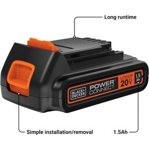 BLACK+DECKER 20V MAX Battery, 1.5Ah Lithium Ion Battery, Extended Runtime, Compatible with Tools, Outdoor Equipment and 20V Vacuums (LBXR20)
