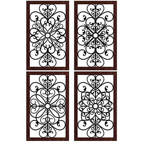 4 Pieces Thicken Rustic Wall Decor Modern Farmhouse Wooden Hollow Carved Design Wall Art for Living Room Bedroom Hallway Decor Office Kitchen Wall Decoration (Traditional Style)
