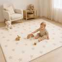 Bubba Bear Baby Play Mat, Thick Foam with Pattern Design, Foldable Waterproof Padded Crawling Mat for Babies (Beige Stars, 79 x 59 Inches)