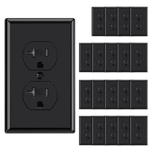 AIDA 20 Amps Outlets Duplex Electrical Receptacle Outlets,Tamper Resistant,Heavy-Duty Receptacle Wall Outlet,Residential,TR,3-Wire, Self-Grounding Clip, NEMA 5-20R,UL Listed (20 Pack, Black)