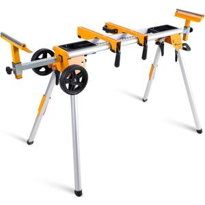 Portable Miter Saw Stand with 6.75 in Wheels 330 lbs Load Capacity Heavy Duty Universal Mitre Saw Stand Tool Storage Trays WK-MS080 (Silver,yellow)