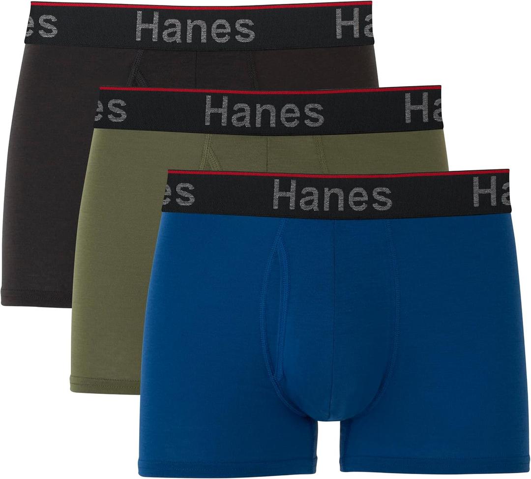 Hanes Total Support Pouch Men's Boxer Brief Underwear, Anti-Chafing, Multi-Pack, Regular Leg-Black/Blue-3 Pack, X-Large