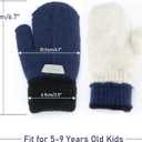 2 x FGSS Kids Winter Stretch Knitted Mittens - Thick Warm Gloves for Boys Girls 4-7 Yrs (Navy)