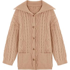Saodimallsu Womens Cable Knit Cardigan Sweaters Fall Oversized Long Sleeve Button Open Front Knit Sweater Coats (Brown)