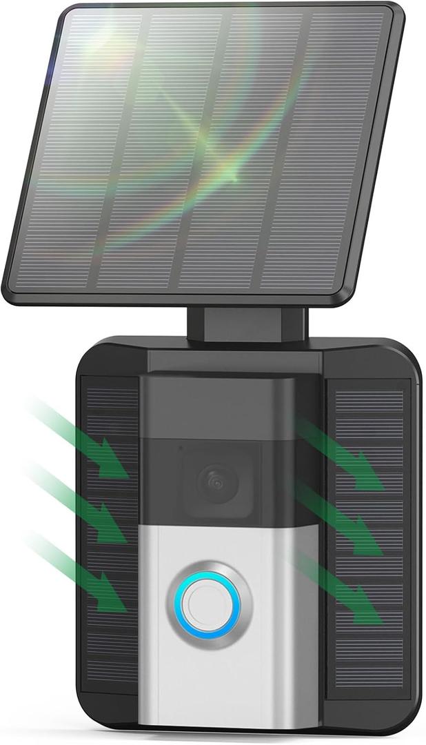 QIBOX Solar Charger Only Compatible with Battery Doorbell (USB-C Port) Waterproof Continuously Solar Panel, Adjustable Panel, Not for Micro USB or Other Plug-Type Doorbells