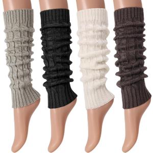Leg Warmers for Women, Winter Knee High Cable Knit Warm Long Boot Socks for 80s Accessories Party Yoga Dance (Multi)
