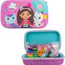 Innovative Designs Gabbys Dollhouse Pencil Case Set with Stickers and Gel Pens for Kids, Molded with Zip Closure, Purple