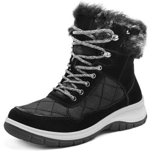 Mysoft Women's Snow Boots Waterproof Insulated Warm Lace-Up Winter Booties for Outdoor (9, Black)