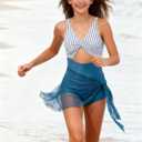 Funnycokid Girls One Piece Swimsuit Color Block Teen Bathing Suit with Pad Cover Up Skirt(7-16Y)
