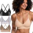 Zorwea 3/6 Pack V Neck Bralette for Women, Lightweight Wireless Comfort Padded Lounge Bra Set for Everyday Wear Sleep, Medium, Black-white-lightnude