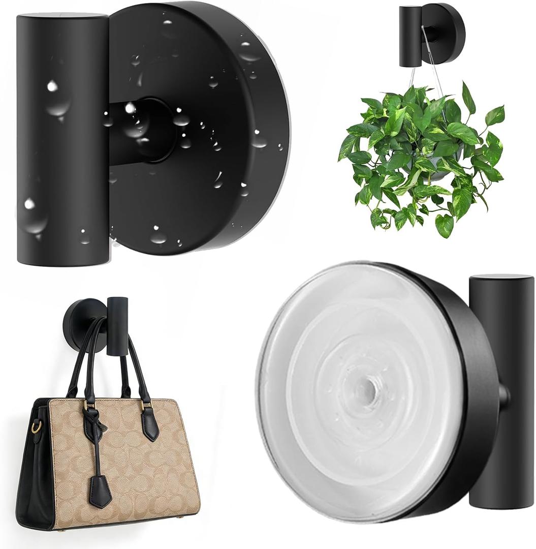 Suction Cup Hooks for Shower,304 Stainless Steel Bathroom Towel Hook,Drill Free Adhesive Hooks,Reusable Bathroom Hooks Ideal for Wall,Glass Door,Tile,Window Smooth Surface-Black