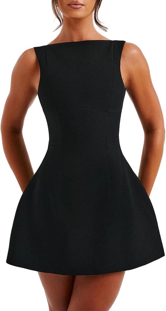 LuFeng Women's Summer Sexy Sleeveless Zipper Mock Neck Slim Fit A-line Mini Dress Bodycon Party Club Dress for Women (Black) Small