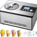 VEVOR Automatic Ice Cream Maker with Built-in Compressor, 2 Quart No Pre-freezing Fruit Yogurt Machine, Stainless Steel Electric Sorbet Maker, 3 Modes Gelato Maker with LCD Display & Timer, Silver (Horizontal)