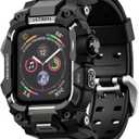ULTIMAL Rugged Case with Band for Apple Watch 44mm,Compatible with Apple Watch Series SE 3/SE 2/SE Generation/6/5/4, Military Grade Shockproof Bumper Cover for iWatch Tactical Band Men (Black, 44mm)