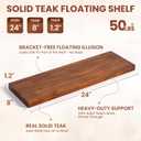 24 Inch Teak Floating Shelves Set of 2 - Solid Natural Wood Wall Mounted Shelves with Invisible Brackets - Heavy Duty Waterproof Storage for Bathroom, Kitchen, Living Room & Outdoor