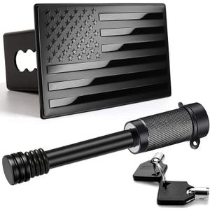 American Flag Metal Trailer Hitch Cover for 2 inch Receiverswith 5/8-Inch Pin Diameter Trailer Hitch Lock  (Black)