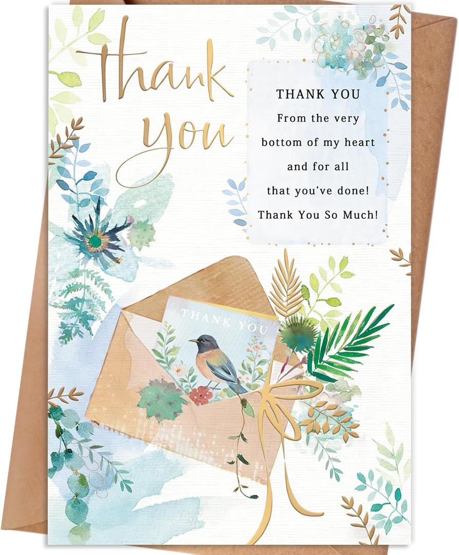 5 x Thank You Card, Appreciation Card for Friend Family Coworkers | Includes Envelope and Stickers, 8x5.3 Inch, Includes Envelope and Stickers, 8x5.3 Inch