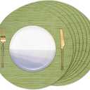 Round Placemats Set of 8 Heat Resistant Vinyl Placemats 15 inch Washable Non-Slip Table Mats Woven Place Mats for Dining Table (Green, Set of 8)