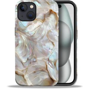CARLOCA Case for iPhone 15,White Gold Abalone Shell Design - Hybrid Dual Protection Soft TPU + Hard PC, Shockproof Anti-Scratch Cover Men Women Girl Stylish Phone Case