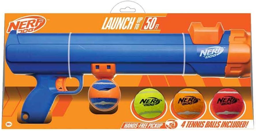 Nerf Dog Tennis Ball Blaster Dog Toy (20 Inch Large Blaster with 4 Balls, Dog)