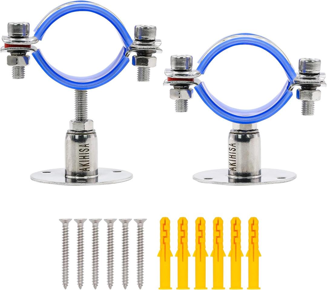 AKIHISA 2 Pcs 304 Stainless Steel Pipe Supports, Wall Mount Ceiling Mount Pipe Hanger, Pipe Holder for OD Pipe 32-34MM Adjustable Height Range 30-50mm