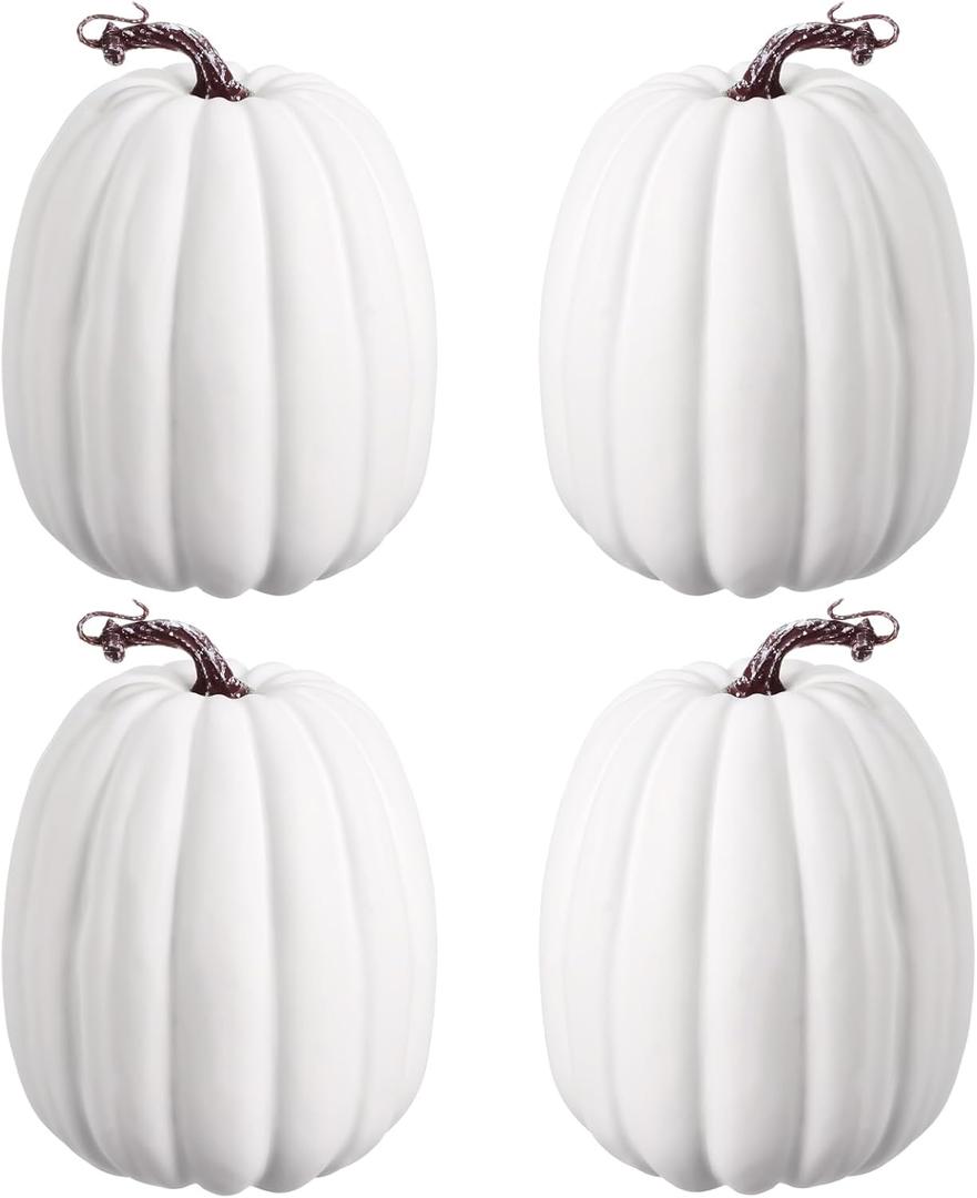 Dandat 4 Pcs 8.7 Inch Fall Large White Foam Pumpkins Halloween Jumbo Foam Pumpkin Decorations Giant White Fake Artificial Decor for Crafts to Paint Thanksgiving
