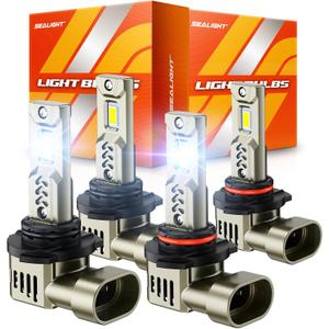 SEALIGHT 9005/HB3 9006/HB4 LED Bulbs Combo, 1000% Super Bright, 1:1 Mini Halogen Size, 10-Year Extended Lifespan with Cooling Fan, 6500K White Canbus Ready Head Light, Plug-N-Play, Pack of 4