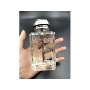 6 Oz/ 180ml Empty Glass Pump Dispenser Bottle, Square Refillable Push Down Pump Dispenser Alcohol Makeup Nail Polish Remover Bottles with Cap, 1 Pack (Metal Core)
