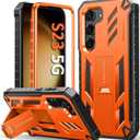 FNTCASE for Samsung Galaxy-S23 Protective Case: Rugged Shockproof S23 5G Phone Cover with Kickstand | Extra Front Frame | Tough Bumper Military Grade Drop Proof Protection 6.1'' Orange