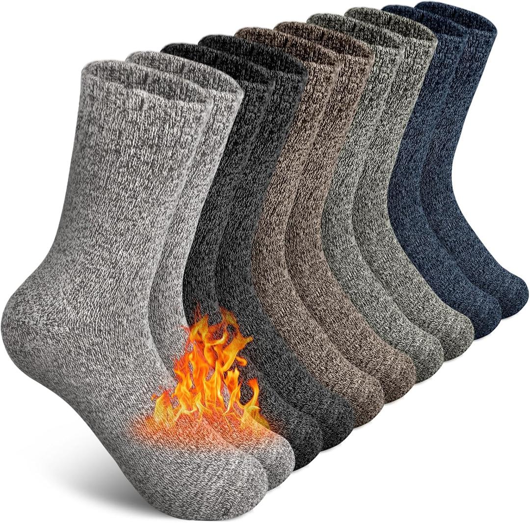 SIMIYA 5 Pairs Wool Socks Mens, Thick Warm Winter Soft Hiking & Casual Crew Socks (6-13)