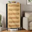 Crestlive Products Rattan Dresser Storage Tower, Tall Fabric Dresser, Chests of Drawers, Wood Top - Organizer Unit for Bedroom, Hallway, Entryway, Closets (Natural, 6 Drawers)
