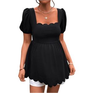 MakeMeChic Women's Maternity T Shirts Scallop Square Neck Puff Sleeve Casual Pregnancy Tops (Black, Large) MakeMeChic Women's Maternity T Shirts Scallop Square Neck Puff Sleeve Casual Pregnancy Tops (Black, Large)