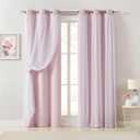 Bujasso Pink 80% Blackout Curtains with Sheer Overlay Mix and Match Double Layer Thermal Insulated Window Panels 95 inch for Living Room Bedroom PinkDrapes with Tiebacks Grommet Top 37" Wx95 Lx2, 2 Pack