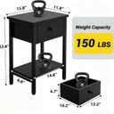 Nightstands Set of 2 with Drawers and Storage Shelves, Modern Bedside Table with Steel Frame, Wood Night Stand End Side Table for Bedroom Small Spaces, Black