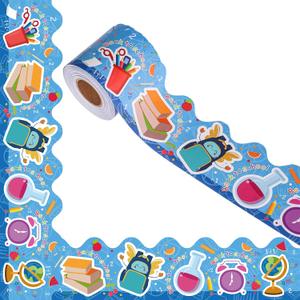 1 roll 65.62 Feet Welcome Back to School Bulletin Board Border Stickers, Bulletin Board Trim Classroom Decorations for Term Begins (Blue)
