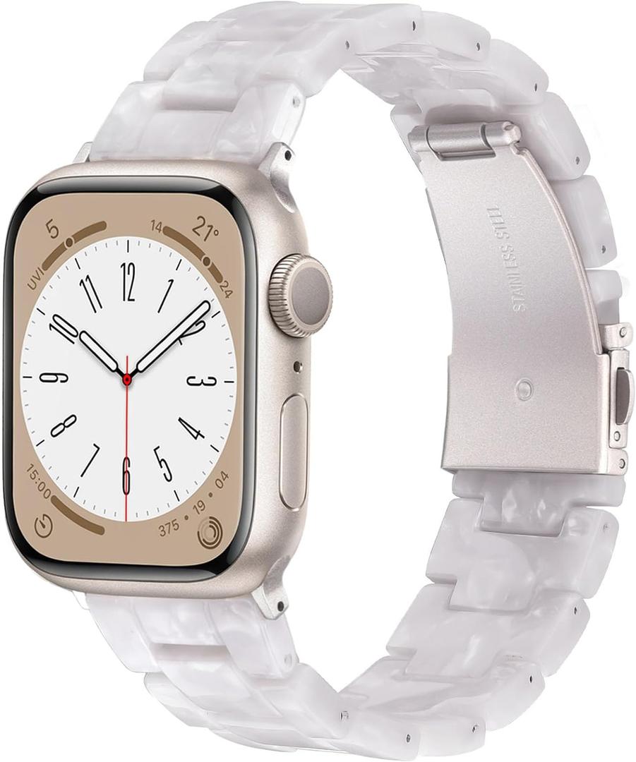 V-MORO Resin Bands Compatible with Apple Watch Series 11/10/9/8/7 Band Starlight Buckle Fashion Lightweight Bracelet Strap Compatible iwatch Series SE/6/5/4/3/2/1(Pearl White,42mm/41mm/40mm/38mm)