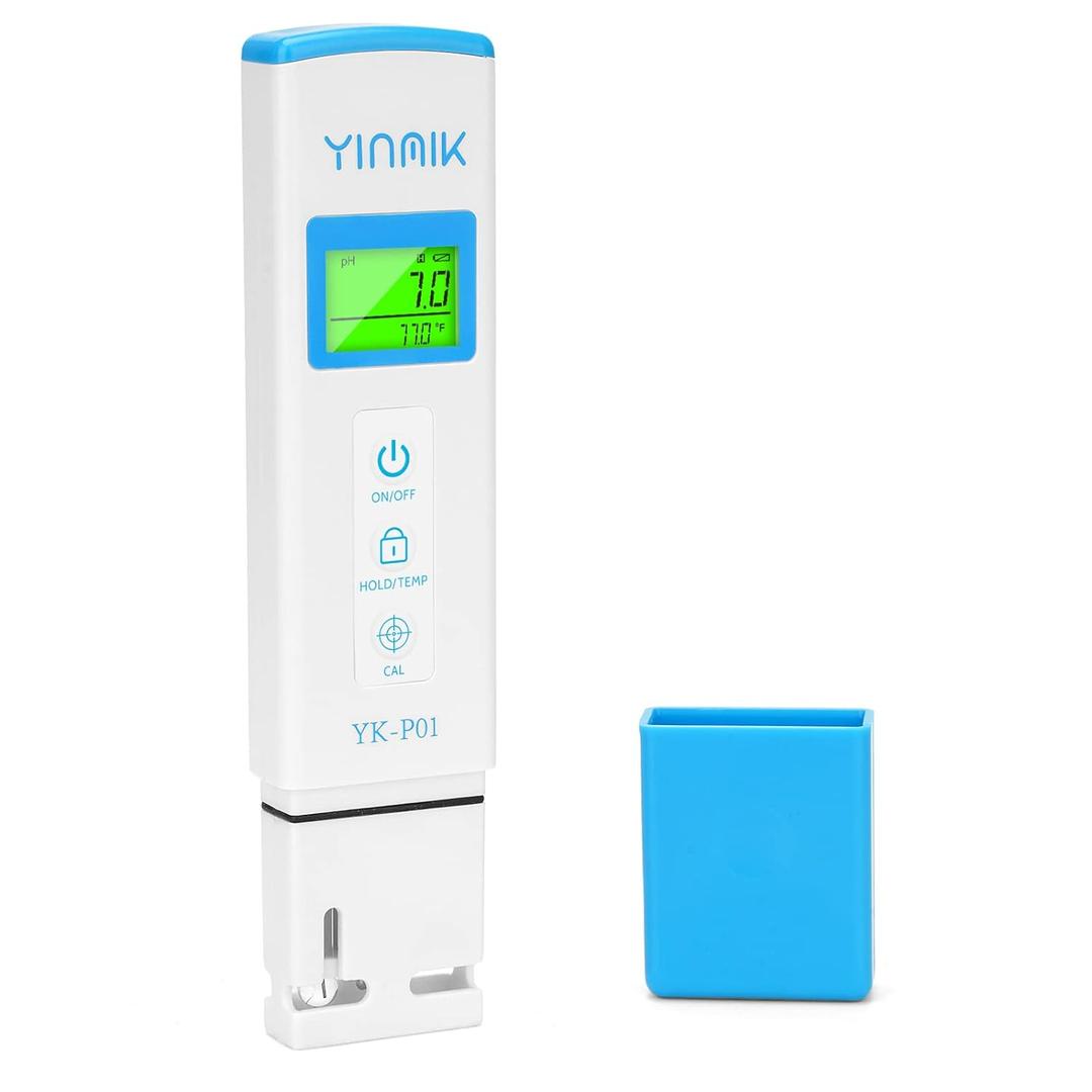 YINMIK pH Meter, Digital pH Tester for Hydroponics, pH Temp Meter with Horizontal Display for Pool, Spa, Hot Tub, Indoor Plants, Koi Ponds, Drinking Water, Beer Making, Aquarium, Aquaculture