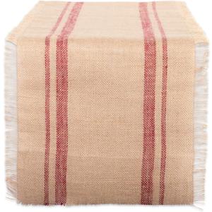 DII Jute Burlap Collection Kitchen Tabletop, Table Runner, 14x108, Double Border Barn Red