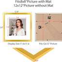 12x12 Picture Frame Set of 9, Display Pictures 8x8 with Mat or 12x12 without Mat, Multi Collage Gallery Square Photo Frames for Wall or Tabletop, Gold