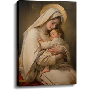 KPLUNDO Virgin Mary Wall Art Mother Mary Hold Baby Jesus Canvas Prints Religious Wall Decor Christian Artwork Home Decor for Living Room Bedroom Bathroom Office,12.00x18.00 inch