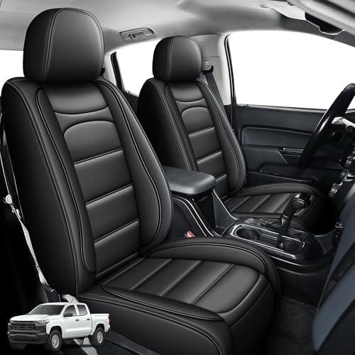 IKABEVEM Seat Covers Fit for Chevy Chevrolet Colorado : 2023-2025 2026 Crew Cab Extends Cab Z71 LT ZR2 Work Truck Front Pickup Faux Leather Car Seat Covers (2PCS Front,Blackline)