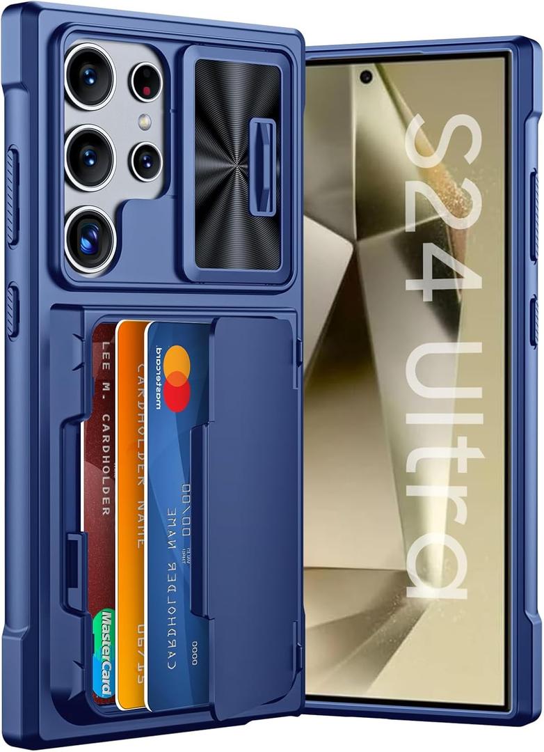 GooseBox for Samsung Galaxy S24 Ultra Wallet Case with RFID Blocking Card Holder, Camera Cover and Kickstand, Full Body Shockproof Wallet Case for S24 Ultra 6.8Inch 2024 for Women Men-Blue(Upgraded)