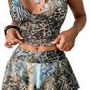 ksotutm Leopard Printed Skirt Set Sexy Vest Halter Top Mini Skirt Summer Outfits for Women Vacation Sets (Small, Green)